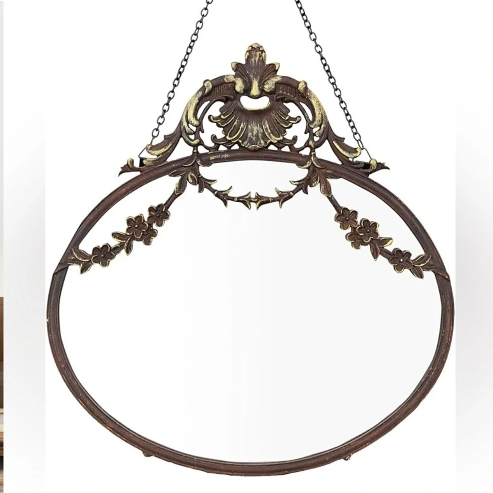 NEW Boho Antique Pewter Framed Hanging Wall Mirror Decor 14